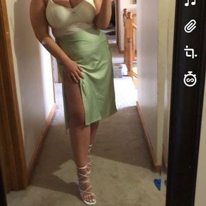 sage green slip skirt with slit
